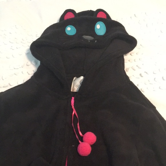 New nwot Hoodie Cat Onesie footed black pink - Picture 6 of 14